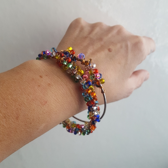 🌙Set Czech Glass Beaded Bangle Handmade - Picture 2 of 12